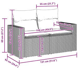 14 darabos kerti kanapé szett párnákkal Fekete Poli rattan Akác, 4 darabos kerti étkező szett párnákkal Fekete Poli rattan Akác