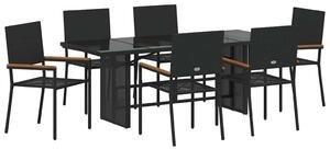 VidaXL Kert étkező szett 7 pcs Fekete 190 x 80 x 75 cm polirattan