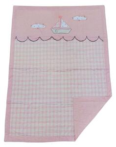 Hajó mintás rózsaszín kockás gyerek takaró - 120x150 cm