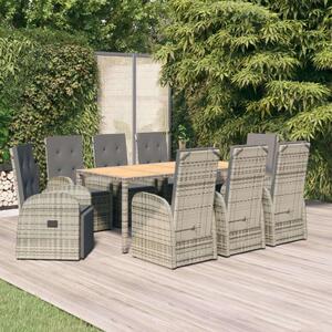 VidaXL Polyrattan Kerti Étkezőgarnitúra - 9 részes - Szürke