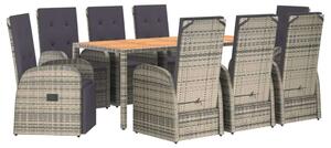 VidaXL Polyrattan Kerti Étkezőgarnitúra - 9 részes - Szürke
