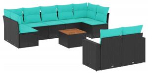 VidaXL 10 részes fekete polyrattan kerti ülőgarnitúra párnával