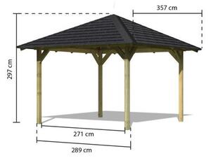 Karibu Cordoba fa kerti pavilon / fekete zsindelytetővel, 289 cm x 289 cm