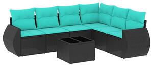 VidaXL 7 db fekete polyrattan kerti kanapégarnitúra párnákkal