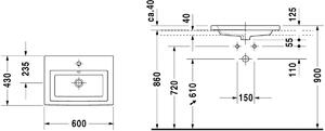 Duravit 2nd floor mosdótál 60x43 cm négyszögletes süllyesztett fehér 0347600000