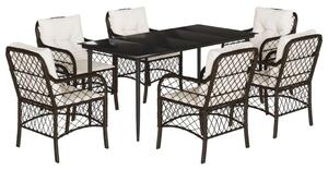VidaXL 7-részes barna polyrattan kerti étkezőgarnitúra párnával