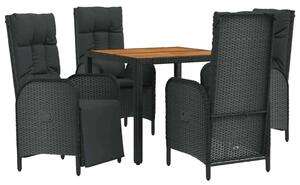 Polyrattan Kerti Étkezőgarnitúra - 5 részes - Fekete