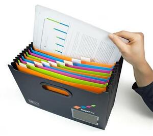 Harmonika irattartó, A4, PP, 13 rekeszes, antibakteriális, RAPESCO SupaFile, fekete (IR1489)