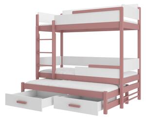KING emeletes gyerekágy + 3x matrac, 90x200, rózsaszín/fehér