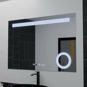 LED Tükör, Téglalap alakú, 100x75cm, ABSOLU MotionGlow Marcello, Ködmentesítő rendszer, Óra és Hőmérő, Esztétikai nagyító, Fényerőszabályozható