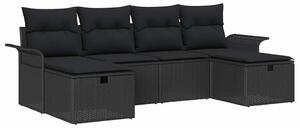 VidaXL Kerti Kanapé Szett párnával tárolóval 6 pcs Fekete Poli rattan