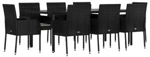 Polyrattan Kerti Étkezőgarnitúra - 9 részes - Fekete