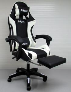 Lábtartós, masszírozós gamer szék, fekete-fehér