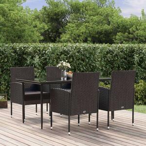 VidaXL 5 részes fekete polyrattan kerti étkezőgarnitúra párnákkal