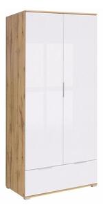Gardróbszekrény Tivetra 111, Laminált forgácslap, 195x91x57cm, Fényes fehér, Wotan tölgy