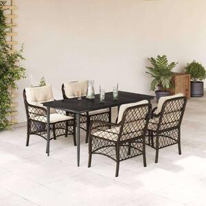 VidaXL 5-részes barna polyrattan kerti étkezőgarnitúra párnákkal