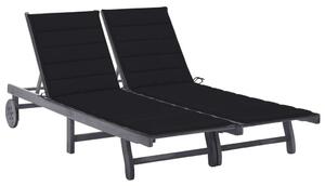 VidaXL Dupla Napozóágy - Akácfa - Szürke - 200cm