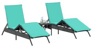 VidaXL Napozóágy Szett - 2 db - Fekete Polyrattan