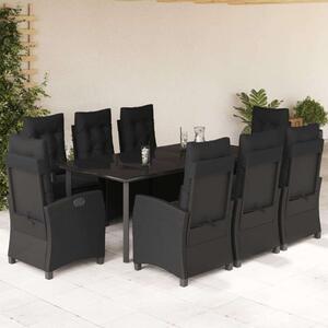 VidaXL Polyrattan Kerti Étkezőgarnitúra - 9 részes - Fekete