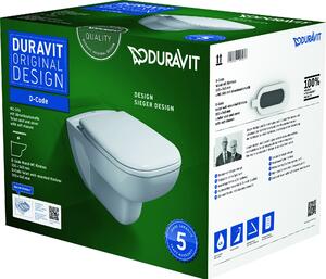Duravit D-Code miska WC wisząca Rimless z deską wolnoopadającą biały 45700900A1 (25700900002, 0067390000)
