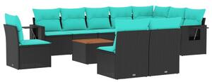 VidaXL 11 db fekete polyrattan kerti kanapégarnitúra párnákkal