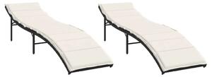 VidaXL Napozóágy - Polyrattan - Fekete - 2 db