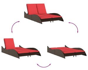 VidaXL barna polyrattan napozóágy párnákkal 114 x 205 x 73 cm