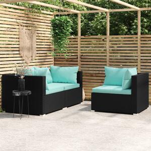 Polyrattan Kerti Ülőgarnitúra - 3 részes - Fekete