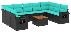 VidaXL 10 db fekete polyrattan kerti kanapégarnitúra párnákkal