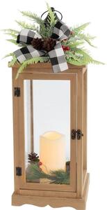 Lámpás MagicHome Vianoce, LED meleg fehér, 3xAAA, időzítő, barna, 20x20,5x51 cm, mozgó láng