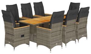 VidaXL Polyrattan Kerti Étkezőgarnitúra - 9 részes - Szürke