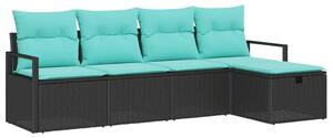 VidaXL Polyrattan kanapé szett párnával, 5 db-os, fekete és türkiz