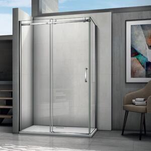 AQUATREND Marina 100x80 balos aszimmetrikus szögletes tolóajtós zuhanykabin 8 mm vastag vízlepergető biztonsági üveggel, krómozott elemekkel, 195 cm magas