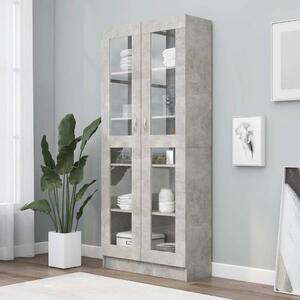 Betonszürke szerelt fa vitrinszekrény 82,5 x 30,5 x 185,5 cm