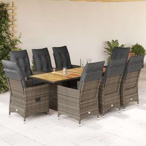 VidaXL Polyrattan Kerti Étkezőgarnitúra - 8 Személyes - Szürke