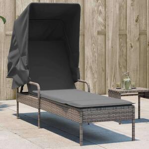 VidaXL Napozóágy - Szürke Polyrattan - Tetővel - 200cm