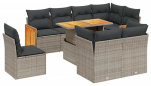 VidaXL Polyrattan Kerti Ülőgarnitúra - 9 részes - Szürke