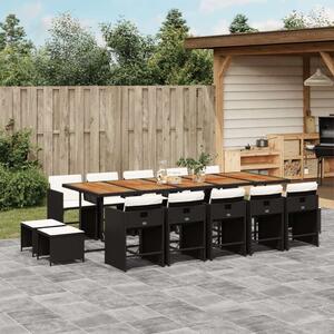 VidaXL Polyrattan Kerti Étkezőgarnitúra - 15 részes - Fekete