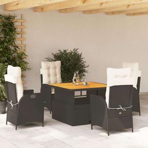 VidaXL 5 Részes Kerti Étkezőgarnitúra - Fekete Polyrattan