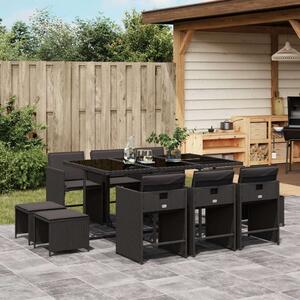 VidaXL Polyrattan Kerti Étkezőgarnitúra - 11 részes - Fekete