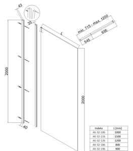 Invena zuhanykabin fal walk-in 90 cm króm fényes/átlátszó üveg AK-32-196