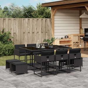 VidaXL Polyrattan Kerti Étkezőgarnitúra - 11 részes - Fekete