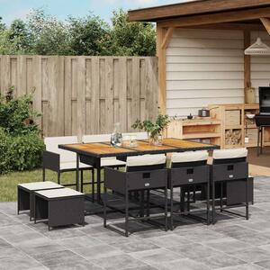 VidaXL Polyrattan Kerti Étkezőgarnitúra - 11 részes - Fekete