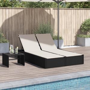 VidaXL Dupla Napozóágy - Polyrattan - Fekete - 200cm