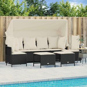VidaXL 5 részes fekete polyrattan kerti kanapészett párnákkal