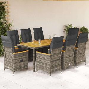 VidaXL Polyrattan Kerti Étkezőgarnitúra - 9 részes - Szürke