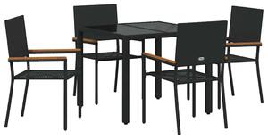 VidaXL Kert étkező szett 5 pcs Fekete 90 x 90 x 75 cm polirattan