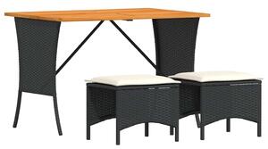 VidaXL 3 részes fekete polyrattan kerti étkezőgarnitúra párnákkal