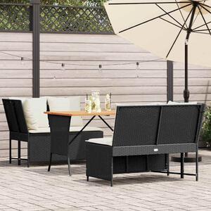 VidaXL 3 részes fekete polyrattan kerti ülőgarnitúra párnával