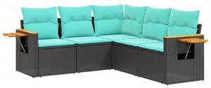 VidaXL 5 részes fekete polyrattan kerti ülőgarnitúra párnával